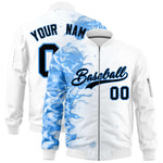 Custom White 3D Flame Varsity Full-Zip Letterman Bomber Jacket | BuyFootballJersey