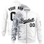 Custom White 3D Flame Varsity Full-Zip Letterman Bomber Jacket | BuyFootballJersey