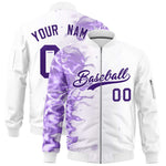 Custom White 3D Flame Varsity Full-Zip Letterman Bomber Jacket | BuyFootballJersey
