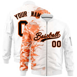 Custom White 3D Flame Varsity Full-Zip Letterman Bomber Jacket | BuyFootballJersey