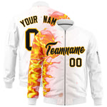 Custom White 3D Flame Varsity Full-Zip Letterman Bomber Jacket | BuyFootballJersey