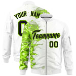 Custom White 3D Flame Varsity Full-Zip Letterman Bomber Jacket | BuyFootballJersey