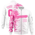 Custom White 3D Flame Varsity Full-Zip Letterman Bomber Jacket | BuyFootballJersey