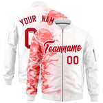 Custom White 3D Flame Varsity Full-Zip Letterman Bomber Jacket | BuyFootballJersey