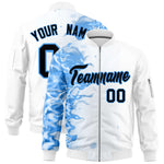Custom White 3D Flame Varsity Full-Zip Letterman Bomber Jacket | BuyFootballJersey