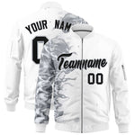 Custom White 3D Flame Varsity Full-Zip Letterman Bomber Jacket | BuyFootballJersey
