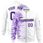 Custom White 3D Flame Varsity Full-Zip Letterman Bomber Jacket | BuyFootballJersey