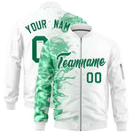 Custom White 3D Flame Varsity Full-Zip Letterman Bomber Jacket | BuyFootballJersey