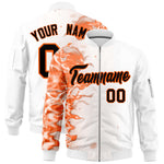 Custom White 3D Flame Varsity Full-Zip Letterman Bomber Jacket | BuyFootballJersey