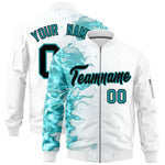 Custom White 3D Flame Varsity Full-Zip Letterman Bomber Jacket | BuyFootballJersey