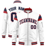 Custom White Red-Navy Varsity Full-Zip Shoulder Color Block Letterman Bomber Jacket | BuyFootballJersey