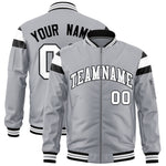 Custom Silver Black-White Varsity Full-Zip Shoulder Color Block Letterman Bomber Jacket | BuyFootballJersey
