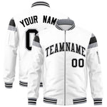 Custom White Silver-Black Varsity Full-Zip Shoulder Color Block Letterman Bomber Jacket | BuyFootballJersey