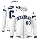 Custom White Navy Varsity Full-Zip Shoulder Color Block Letterman Bomber Jacket | BuyFootballJersey