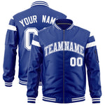 Custom Royal White Varsity Full-Zip Shoulder Color Block Letterman Bomber Jacket | BuyFootballJersey