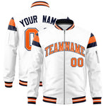 Custom White Navy-Orange Varsity Full-Zip Shoulder Color Block Letterman Bomber Jacket | BuyFootballJersey