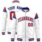 Custom White Royal-Red Varsity Full-Zip Shoulder Color Block Letterman Bomber Jacket | BuyFootballJersey
