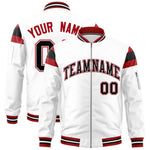 Custom White Red-Black Varsity Full-Zip Shoulder Color Block Letterman Bomber Jacket | BuyFootballJersey