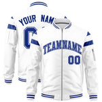 Custom White Royal Varsity Full-Zip Shoulder Color Block Letterman Bomber Jacket | BuyFootballJersey