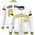 Custom White Green-Gold Varsity Full-Zip Shoulder Color Block Letterman Bomber Jacket | BuyFootballJersey