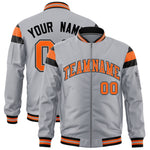 Custom Silver Black-Orange Varsity Full-Zip Shoulder Color Block Letterman Bomber Jacket | BuyFootballJersey