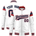 Custom White Red-Navy Varsity Full-Zip Shoulder Color Block Letterman Bomber Jacket | BuyFootballJersey
