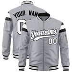 Custom Silver Black-White Varsity Full-Zip Shoulder Color Block Letterman Bomber Jacket | BuyFootballJersey
