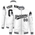 Custom White Silver-Black Varsity Full-Zip Shoulder Color Block Letterman Bomber Jacket | BuyFootballJersey