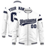 Custom White Navy Varsity Full-Zip Shoulder Color Block Letterman Bomber Jacket | BuyFootballJersey