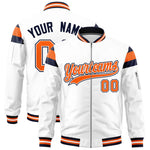 Custom White Navy-Orange Varsity Full-Zip Shoulder Color Block Letterman Bomber Jacket | BuyFootballJersey