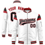 Custom White Red-Black Varsity Full-Zip Shoulder Color Block Letterman Bomber Jacket | BuyFootballJersey