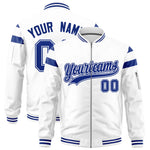 Custom White Royal Varsity Full-Zip Shoulder Color Block Letterman Bomber Jacket | BuyFootballJersey