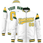 Custom White Green-Gold Varsity Full-Zip Shoulder Color Block Letterman Bomber Jacket | BuyFootballJersey