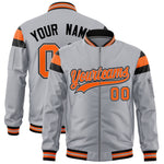 Custom Silver Black-Orange Varsity Full-Zip Shoulder Color Block Letterman Bomber Jacket | BuyFootballJersey