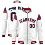Custom White Red-Navy Varsity Full-Zip Shoulder Color Block Letterman Bomber Jacket | BuyFootballJersey