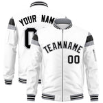Custom White Silver-Black Varsity Full-Zip Shoulder Color Block Letterman Bomber Jacket | BuyFootballJersey