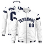 Custom White Navy Varsity Full-Zip Shoulder Color Block Letterman Bomber Jacket | BuyFootballJersey