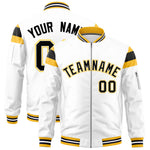 Custom White Gold-Black Varsity Full-Zip Shoulder Color Block Letterman Bomber Jacket | BuyFootballJersey