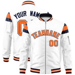 Custom White Navy-Orange Varsity Full-Zip Shoulder Color Block Letterman Bomber Jacket | BuyFootballJersey