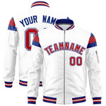 Custom White Royal-Red Varsity Full-Zip Shoulder Color Block Letterman Bomber Jacket | BuyFootballJersey