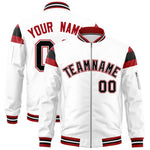 Custom White Red-Black Varsity Full-Zip Shoulder Color Block Letterman Bomber Jacket | BuyFootballJersey