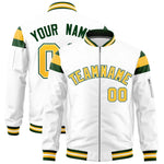 Custom White Green-Gold Varsity Full-Zip Shoulder Color Block Letterman Bomber Jacket | BuyFootballJersey