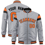 Custom Silver Black-Orange Varsity Full-Zip Shoulder Color Block Letterman Bomber Jacket | BuyFootballJersey
