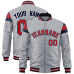 Custom Silver Navy-Red Varsity Full-Zip Shoulder Color Block Letterman Bomber Jacket | BuyFootballJersey