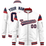 Custom White Red-Navy Varsity Full-Zip Shoulder Color Block Letterman Bomber Jacket | BuyFootballJersey