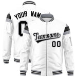 Custom White Silver-Black Varsity Full-Zip Shoulder Color Block Letterman Bomber Jacket | BuyFootballJersey