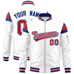 Custom White Royal-Red Varsity Full-Zip Shoulder Color Block Letterman Bomber Jacket | BuyFootballJersey