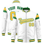 Custom White Kelly Green-Gold Varsity Full-Zip Shoulder Color Block Letterman Bomber Jacket | BuyFootballJersey