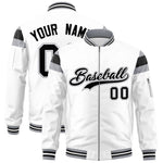 Custom White Silver-Black Varsity Full-Zip Shoulder Color Block Letterman Bomber Jacket | BuyFootballJersey