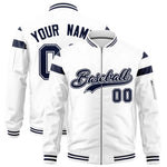 Custom White Navy Varsity Full-Zip Shoulder Color Block Letterman Bomber Jacket | BuyFootballJersey